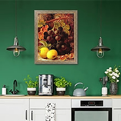 «Grapes, Apples and Gooseberries» в интерьере кухни с зелеными стенами «Grapes, Apples and Gooseberries» в интерьере кухни с зелеными стенами