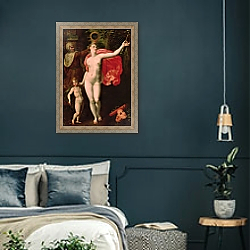 «Venus and Cupid, Allegory of the Truth» в интерьере классической спальни с темными стенами «Venus and Cupid, Allegory of the Truth» в интерьере классической спальни с темными стенами