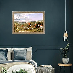 «The Berkeley Hunt, 1842: The Meet» в интерьере классической спальни с темными стенами «The Berkeley Hunt, 1842: The Meet» в интерьере классической спальни с темными стенами
