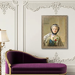 «Portrait of Madame Drouais c.1758» в интерьере в классическом стиле над банкеткой «Portrait of Madame Drouais c.1758» в интерьере в классическом стиле над банкеткой