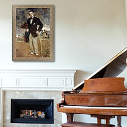 «Portrait of Igor Stravinsky 1915» в интерьере классической гостиной над камином «Portrait of Igor Stravinsky 1915» в интерьере классической гостиной над камином