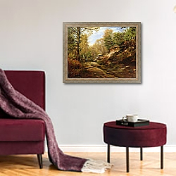 «Pines and Birch Trees or, The Forest of Fontainebleau, c.1855-57» в интерьере гостиной в бордовых тонах «Pines and Birch Trees or, The Forest of Fontainebleau, c.1855-57» в интерьере гостиной в бордовых тонах