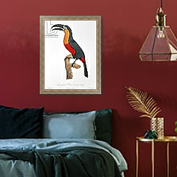 «Toucan: Great Red-Bellied by Jacques Barraband» в интерьере спальни с акцентной стеной «Toucan: Great Red-Bellied by Jacques Barraband» в интерьере спальни с акцентной стеной