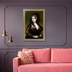 «Dona Isabel de Porcel, exh. 1805» в интерьере гостиной с розовым диваном «Dona Isabel de Porcel, exh. 1805» в интерьере гостиной с розовым диваном