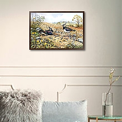 «Lapwing Family with Goldfinches» в интерьере классической гостиной над камином «Lapwing Family with Goldfinches» в интерьере классической гостиной над камином