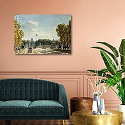 «A View of the Tuileries from the Champs-Elysees,» в интерьере гостиной с розовым диваном «A View of the Tuileries from the Champs-Elysees,» в интерьере гостиной с розовым диваном