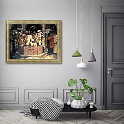 «The Christening of Grand Duke Vladimir, 1885-96» в интерьере гостиной в классическом стиле над диваном «The Christening of Grand Duke Vladimir, 1885-96» в интерьере гостиной в классическом стиле над диваном