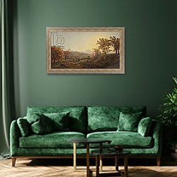 «Autumn at Mount Chocorua, 1869» в интерьере зеленой гостиной над диваном «Autumn at Mount Chocorua, 1869» в интерьере зеленой гостиной над диваном