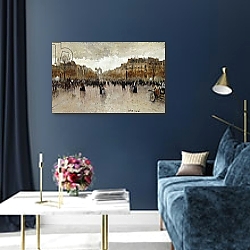 «Rond Point des Champs Elysees, Paris,» в интерьере гостиной в оливковых тонах «Rond Point des Champs Elysees, Paris,» в интерьере гостиной в оливковых тонах