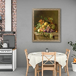 «A Still Life of Melons, Grapes and Peaches on a Ledge» в интерьере кухни над обеденным столом «A Still Life of Melons, Grapes and Peaches on a Ledge» в интерьере кухни над обеденным столом