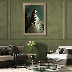 «Elizabeth of Bavaria, wife of Emperor Franz Joseph I of Austria» в интерьере гостиной в оливковых тонах «Elizabeth of Bavaria, wife of Emperor Franz Joseph I of Austria» в интерьере гостиной в оливковых тонах
