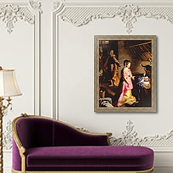 «The Adoration of the Child, 1597 2» в интерьере в классическом стиле над банкеткой «The Adoration of the Child, 1597 2» в интерьере в классическом стиле над банкеткой