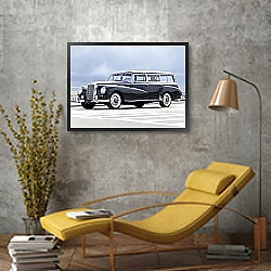 «Mercedes-Benz 300C Station Wagon by Binz '1956» в интерьере гостиной в стиле ретро над диваном «Mercedes-Benz 300C Station Wagon by Binz '1956» в интерьере гостиной в стиле ретро над диваном