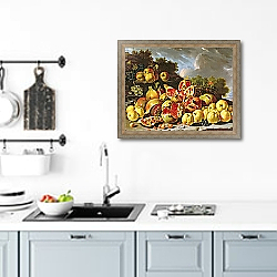 «Still Life with pomegranates, apples, cherries and grapes» в интерьере кухни над мойкой «Still Life with pomegranates, apples, cherries and grapes» в интерьере кухни над мойкой