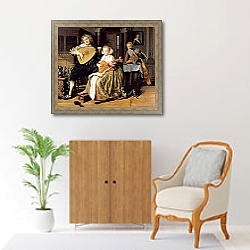 «A Young Man Playing a Theorbo and a Young Woman Playing a Cittern, c.1630-32» в интерьере коридора в классическом стиле «A Young Man Playing a Theorbo and a Young Woman Playing a Cittern, c.1630-32» в интерьере коридора в классическом стиле