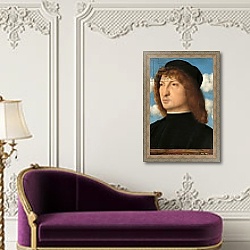 «Portrait of a Venetian Gentleman, c.1500» в интерьере в классическом стиле над банкеткой «Portrait of a Venetian Gentleman, c.1500» в интерьере в классическом стиле над банкеткой