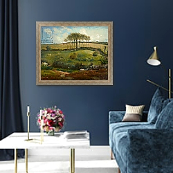 «Pasture near Cherbourg, 1871-2» в интерьере гостиной в бордовых тонах «Pasture near Cherbourg, 1871-2» в интерьере гостиной в бордовых тонах
