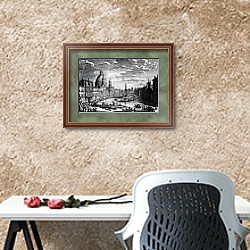 «View of the Piazza Navona during the Ferragosto holiday, 1752» в интерьере кабинета с песочной стеной над столом «View of the Piazza Navona during the Ferragosto holiday, 1752» в интерьере кабинета с песочной стеной над столом