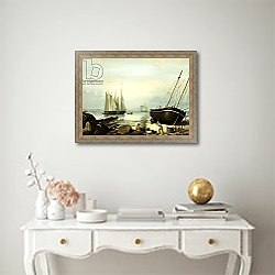 «Beached for Repairs, Duncan's Point, Gloucester, 1848» в интерьере в классическом стиле над столом «Beached for Repairs, Duncan's Point, Gloucester, 1848» в интерьере в классическом стиле над столом