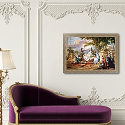 «The Sultana Served by her Eunuchs» в интерьере в классическом стиле над банкеткой «The Sultana Served by her Eunuchs» в интерьере в классическом стиле над банкеткой