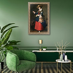 «Saint Margaret of Antioch, 1630-34» в интерьере гостиной в зеленых тонах «Saint Margaret of Antioch, 1630-34» в интерьере гостиной в зеленых тонах