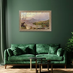 «Sugarloaf from Wickham Lake, 1876» в интерьере зеленой гостиной над диваном «Sugarloaf from Wickham Lake, 1876» в интерьере зеленой гостиной над диваном
