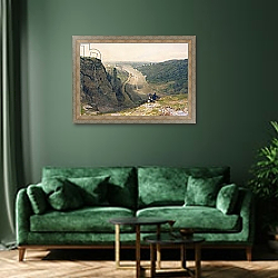 «The Avon Gorge, looking over Clifton, c.1820» в интерьере зеленой гостиной над диваном «The Avon Gorge, looking over Clifton, c.1820» в интерьере зеленой гостиной над диваном