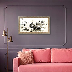 «Unidentified ship and pilits boat» в интерьере гостиной с розовым диваном «Unidentified ship and pilits boat» в интерьере гостиной с розовым диваном