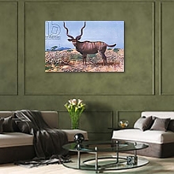 «Kudu, illustration from'Wildlife of the World', c.1910» в интерьере классической гостиной над диваном «Kudu, illustration from'Wildlife of the World', c.1910» в интерьере классической гостиной над диваном