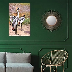 «Crowned Crane, illustration from'Wildlife of the World', c.1910» в интерьере столовой в классическом стиле «Crowned Crane, illustration from'Wildlife of the World', c.1910» в интерьере столовой в классическом стиле