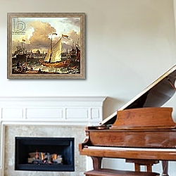 «The Swedish Yacht 'Lejouet', in Amsterdam Harbour, 1674» в интерьере в классическом стиле над столом «The Swedish Yacht 'Lejouet', in Amsterdam Harbour, 1674» в интерьере в классическом стиле над столом