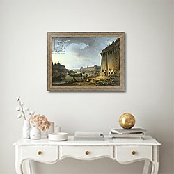 «View of Paris from the Embankment beneath the Pont Neuf, 1766-68» в интерьере в классическом стиле над столом «View of Paris from the Embankment beneath the Pont Neuf, 1766-68» в интерьере в классическом стиле над столом