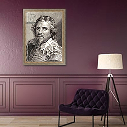 «Portrait of Daniel Mytens engraved by Edward Smith» в интерьере в классическом стиле в фиолетовых тонах «Portrait of Daniel Mytens engraved by Edward Smith» в интерьере в классическом стиле в фиолетовых тонах