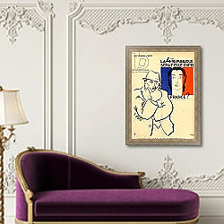 «Will the 4th Republic still be France? Isn't 3 enough?, from 'Le Temoin', 1933-35» в интерьере в классическом стиле над банкеткой «Will the 4th Republic still be France? Isn't 3 enough?, from 'Le Temoin', 1933-35» в интерьере в классическом стиле над банкеткой