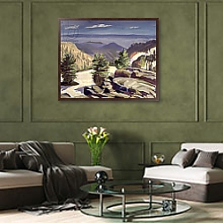 «Mountain Vista, at Lassen Volcanic National Park, 2000» в интерьере в классическом стиле над банкеткой «Mountain Vista, at Lassen Volcanic National Park, 2000» в интерьере в классическом стиле над банкеткой