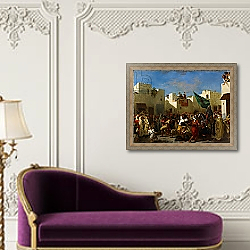 «Fanatics of Tangier, c.1837-38» в интерьере в классическом стиле над банкеткой «Fanatics of Tangier, c.1837-38» в интерьере в классическом стиле над банкеткой