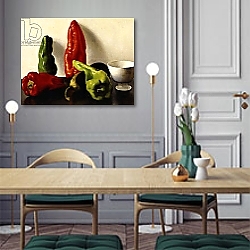 «Still Life with Red and Green Peppers, 1924» в интерьере современной кухни в серых тонах «Still Life with Red and Green Peppers, 1924» в интерьере современной кухни в серых тонах