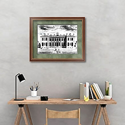 «View of Marlborough House in Pall Mall, Westminster, 1741» в интерьере кабинета в бежевых тонах «View of Marlborough House in Pall Mall, Westminster, 1741» в интерьере кабинета в бежевых тонах