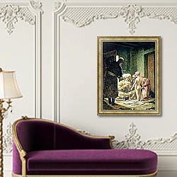 «Sale of a Child Slave, 1871-72» в интерьере гостиной с розовым диваном «Sale of a Child Slave, 1871-72» в интерьере гостиной с розовым диваном