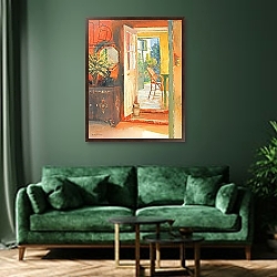 «Open Door, c.2000» в интерьере классической гостиной с зеленой стеной над диваном «Open Door, c.2000» в интерьере классической гостиной с зеленой стеной над диваном