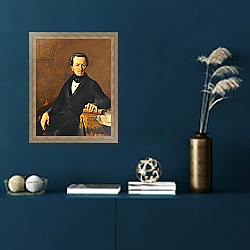 «Portrait of Master Valmont, notary of Cherbourg» в интерьере гостиной в оливковых тонах «Portrait of Master Valmont, notary of Cherbourg» в интерьере гостиной в оливковых тонах