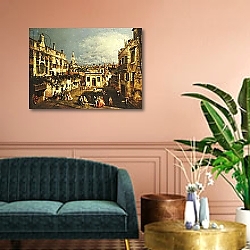 «The Campo San Gallo, Venice, c.1740s» в интерьере гостиной в зеленых тонах «The Campo San Gallo, Venice, c.1740s» в интерьере гостиной в зеленых тонах