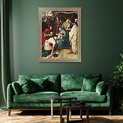 «The Adoration of the Kings, 1564 3» в интерьере зеленой гостиной над диваном «The Adoration of the Kings, 1564 3» в интерьере зеленой гостиной над диваном