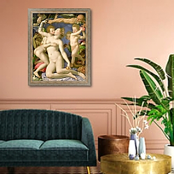 «An Allegory with Venus and Cupid, c.1540-50» в интерьере гостиной в оливковых тонах «An Allegory with Venus and Cupid, c.1540-50» в интерьере гостиной в оливковых тонах