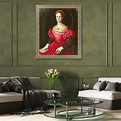 «Lucrezia Panciatichi, c.1540» в интерьере гостиной в оливковых тонах «Lucrezia Panciatichi, c.1540» в интерьере гостиной в оливковых тонах