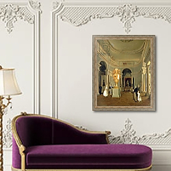 «The Oval Hall of the Old Hermitage, St Petersburg» в интерьере в классическом стиле над банкеткой «The Oval Hall of the Old Hermitage, St Petersburg» в интерьере в классическом стиле над банкеткой