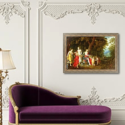 «Diana and Her Maidens, after the hunt, 1626» в интерьере в классическом стиле над банкеткой «Diana and Her Maidens, after the hunt, 1626» в интерьере в классическом стиле над банкеткой