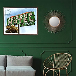 «Arizona Motel on 6th Avenue, 2004» в интерьере классической спальни с темными стенами «Arizona Motel on 6th Avenue, 2004» в интерьере классической спальни с темными стенами