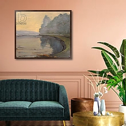 «Batson Creek Salcombe , early morning , oil on canvas , 2016» в интерьере в классическом стиле в синих тонах «Batson Creek Salcombe , early morning , oil on canvas , 2016» в интерьере в классическом стиле в синих тонах