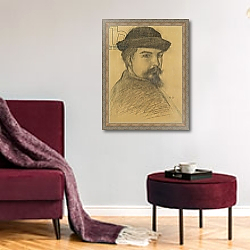 «Portrait of the artist in a black hat» в интерьере гостиной в бордовых тонах «Portrait of the artist in a black hat» в интерьере гостиной в бордовых тонах